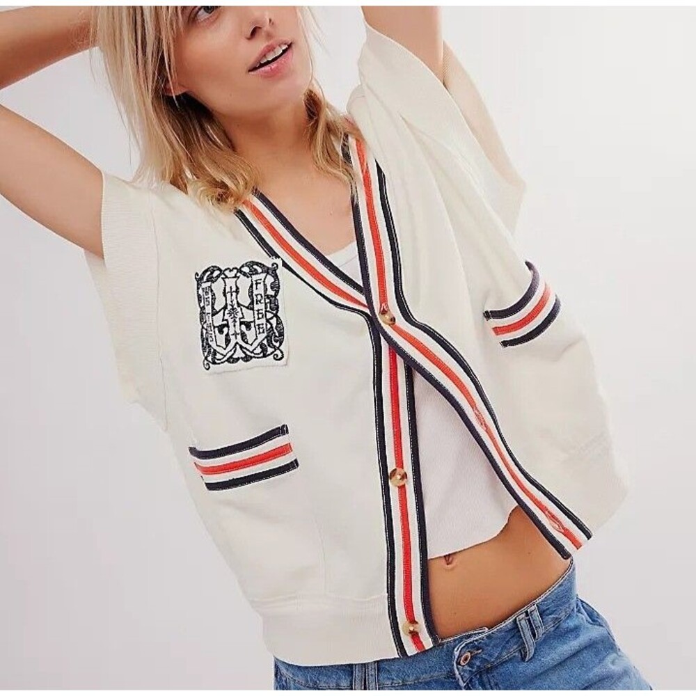 Free People We The Free Ivy Vest Embroidered Top Pullover Ribbed Ivory L 277181